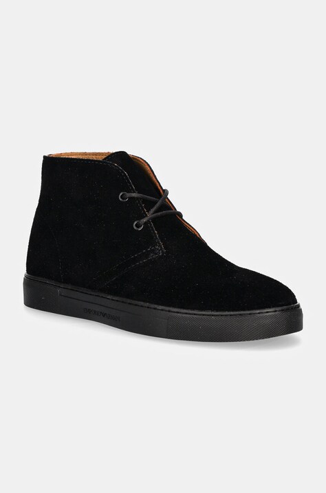 Emporio Armani botine de piele întoarsă culoarea negru, X4M392 XF053 00002