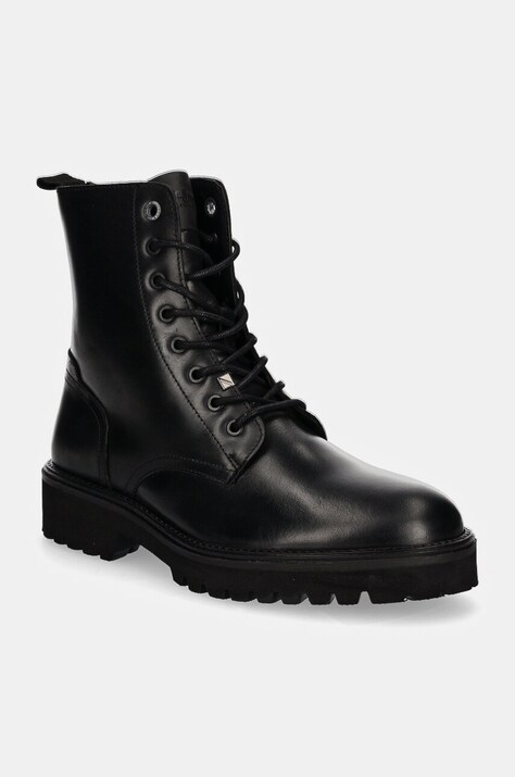 Pepe Jeans ghete de piele PMS50254 barbati, culoarea negru, DURHAM COMBAT