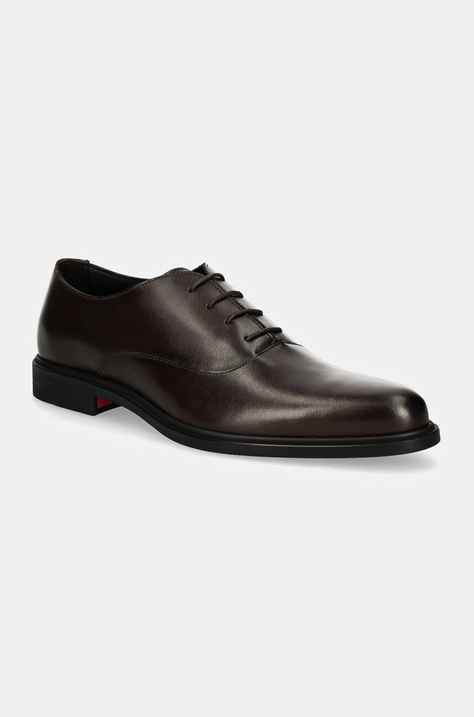 HUGO pantofi de piele Kerr barbati, culoarea maro, 50528816