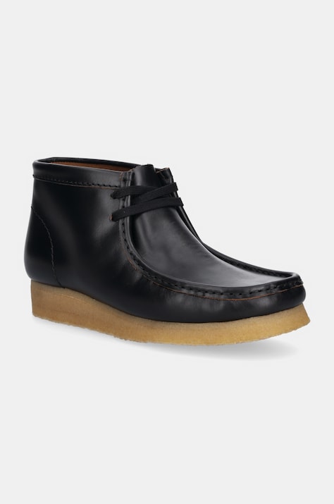 Kožené polobotky Clarks Originals Wallabee Boot pánské, černá barva, 26179167
