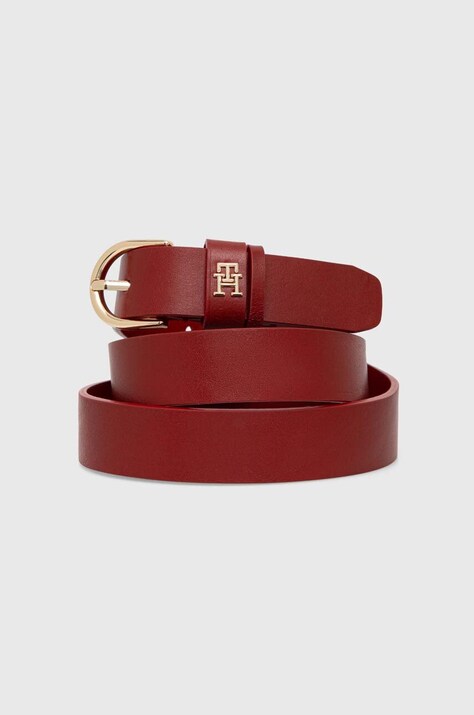 Шкіряний ремінь Tommy Hilfiger жіночий колір бордовий AW0AW16798
