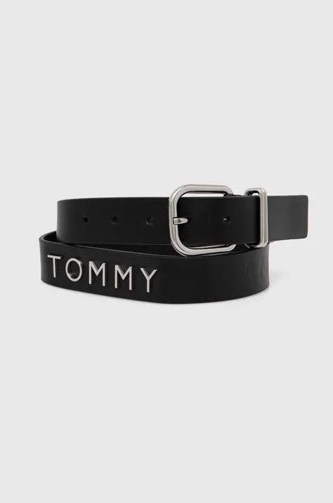 Usnjen pas Tommy Jeans ženski, črna barva, AW0AW16255