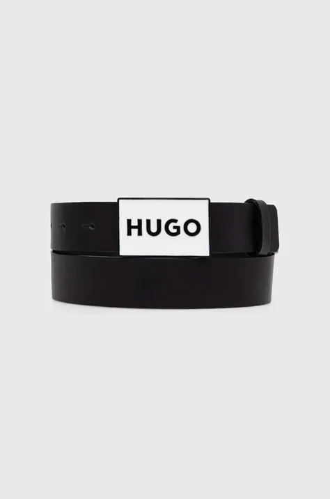 Kožený pásek HUGO pánský, černá barva, 50522861