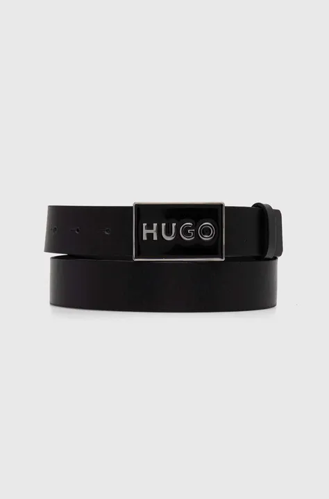 Δερμάτινη ζώνη HUGO χρώμα: μαύρο, 50522861