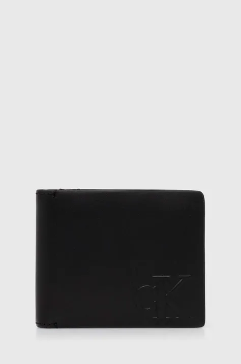 Δερμάτινο πορτοφόλι Calvin Klein Jeans γυναικείο, χρώμα: μαύρο, K50K512061