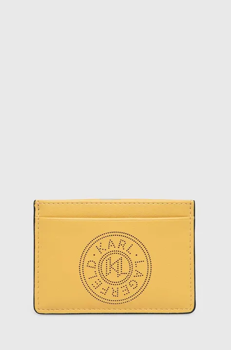 Usnjen etui za kartice Karl Lagerfeld rumena barva, 245W3227