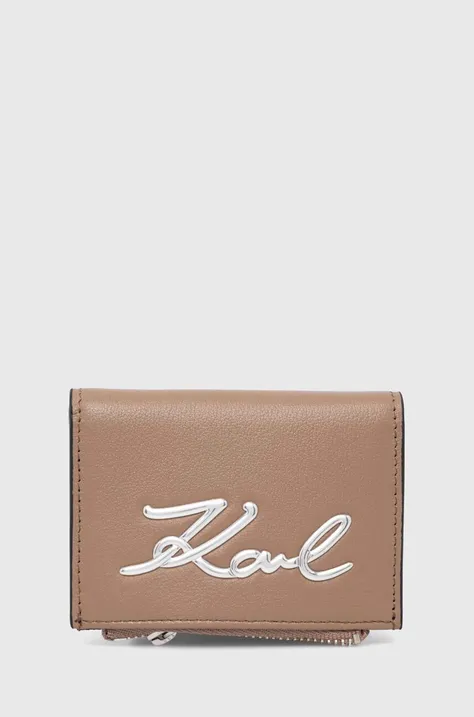 Δερμάτινο πορτοφόλι Karl Lagerfeld γυναικείο, χρώμα: καφέ, 245W3231