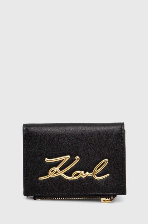 Δερμάτινο πορτοφόλι Karl Lagerfeld γυναικείο, χρώμα: μαύρο, 245W3231