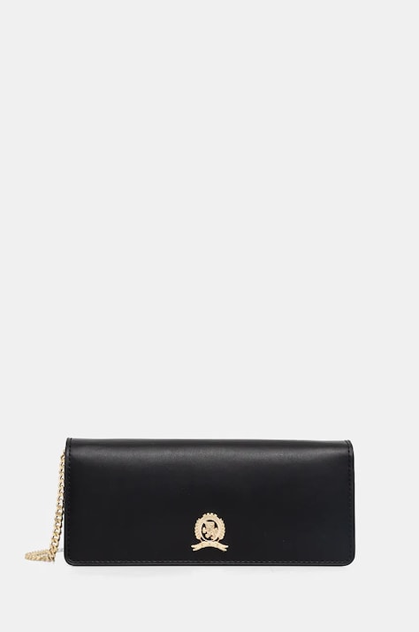 Δερμάτινο πορτοφόλι Tommy Hilfiger γυναικείο, χρώμα: μαύρο, AW0AW16595