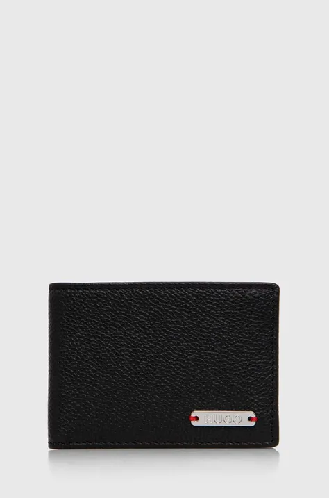 Шкіряний гаманець HUGO чоловічий колір чорний 50523698