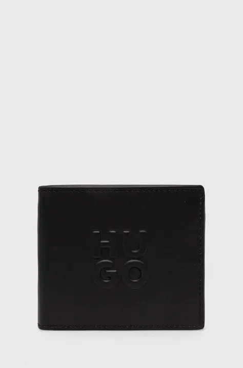Δερμάτινο πορτοφόλι HUGO ανδρικό, χρώμα: μαύρο, 50523715