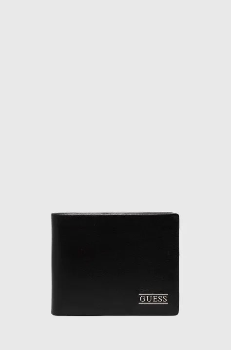 Δερμάτινο πορτοφόλι Guess NEW BSTN ανδρικό, χρώμα: μαύρο, SMNEBR LEA24