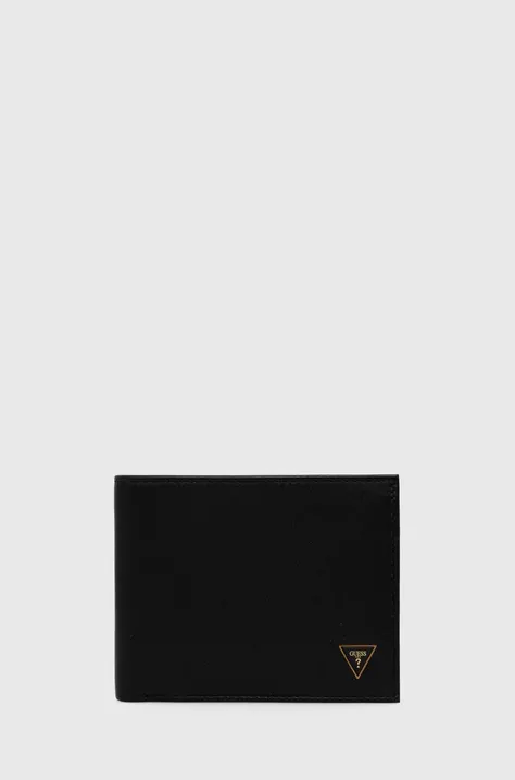 Δερμάτινο πορτοφόλι Guess MESTRE ανδρικό, χρώμα: μαύρο, SMSCLE LEA27