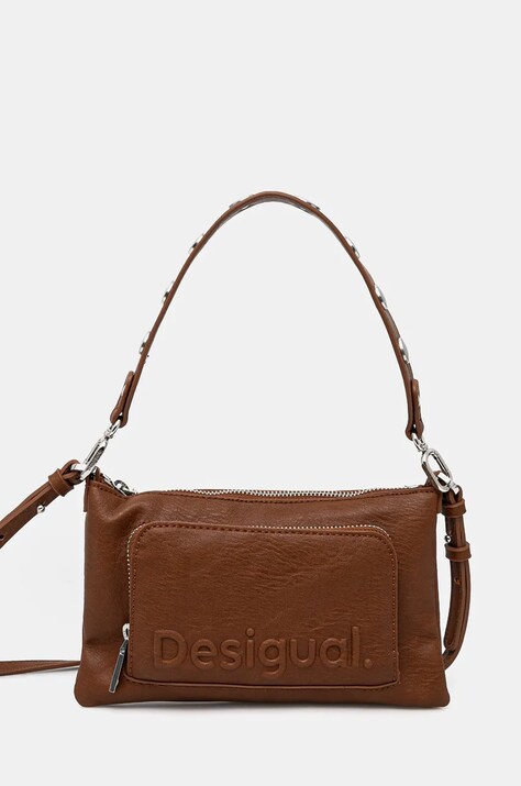 Τσάντα Desigual HALF LOGO FW24 MONIC χρώμα: καφέ, 24WAYP02