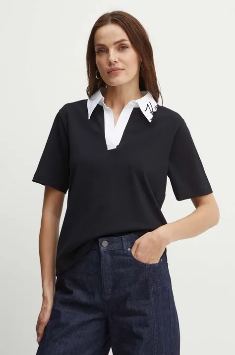 Bavlnené polo tričko Karl Lagerfeld čierna farba, 245W1701
