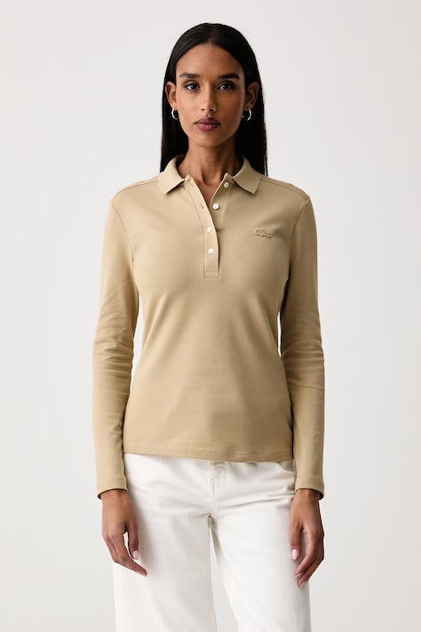 Lacoste Longsleeve damski bawełniany z elastanem beżowy PF5464