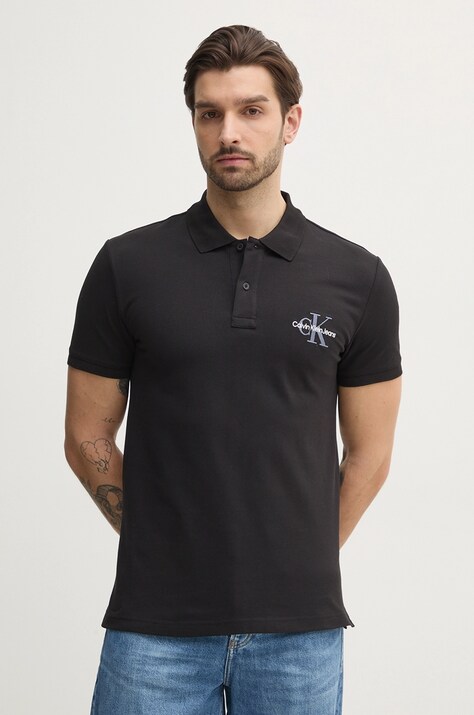 Calvin Klein Jeans tricou polo barbati, culoarea negru, cu imprimeu, J30J325664
