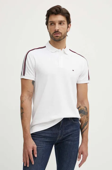 Polo majica Tommy Hilfiger za muškarce, boja: bijela, s aplikacijom, MW0MW35616