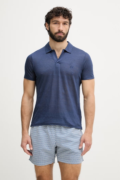 Vilebrequin polo męskie lniane PYRAMID granatowe PYRE9O00