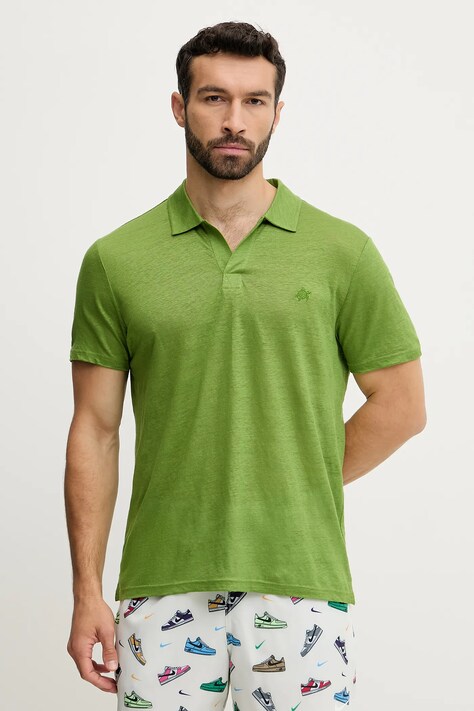 Vilebrequin polo din in PYRAMID culoarea verde, uni, PYRE9O00