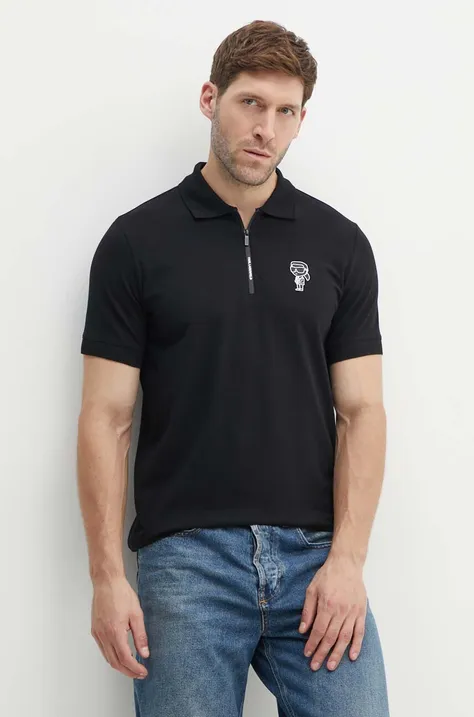Polo tričko Karl Lagerfeld pánske, čierna farba, s potlačou, 543221.745400