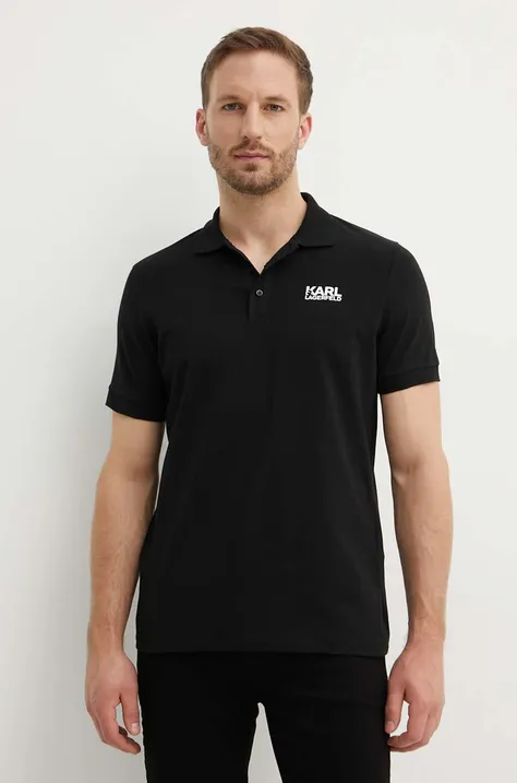 Polo majica Karl Lagerfeld za muškarce, boja: crna, s tiskom, 543235.745088