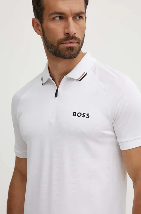 Boss Green tricou polo barbati, culoarea alb, cu imprimeu, 50519863