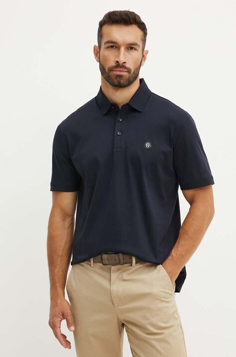 BOSS polo de bumbac culoarea albastru marin, neted, 50520297