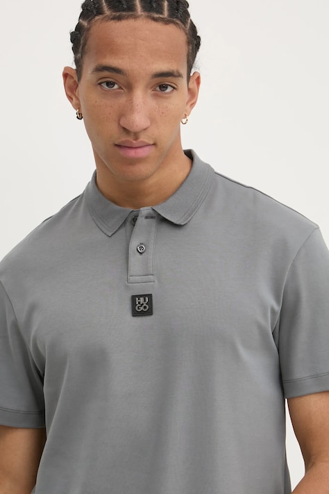 Βαμβακερό μπλουζάκι πόλο HUGO χρώμα: γκρι, 50517638