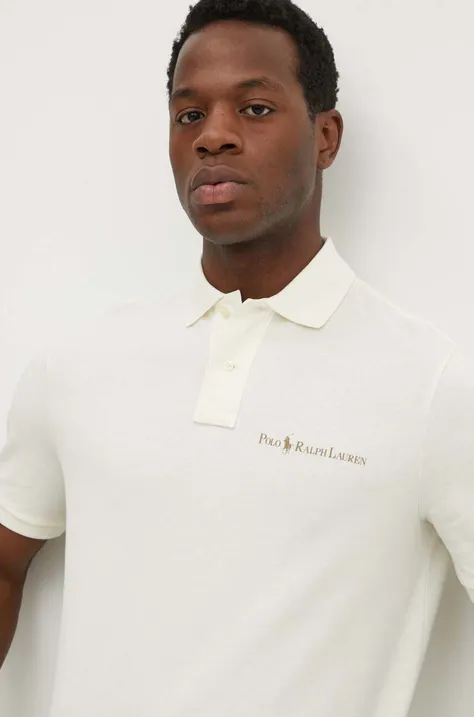 Βαμβακερό μπλουζάκι πόλο Polo Ralph Lauren χρώμα: μπεζ, 710950131001