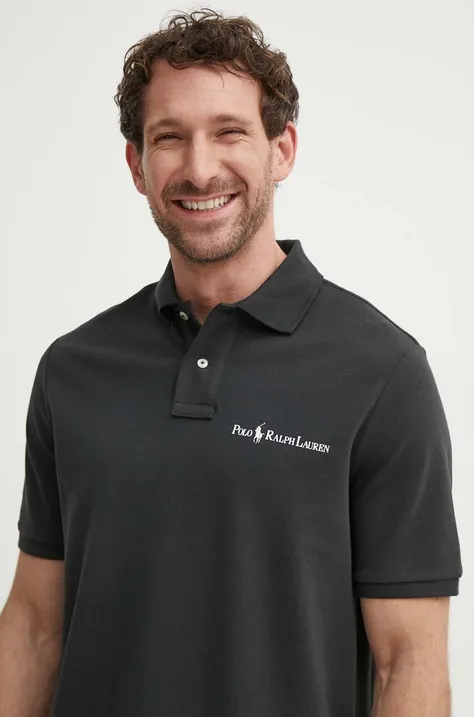 Памучна тениска с яка Polo Ralph Lauren в черно с изчистен дизайн 710950131001