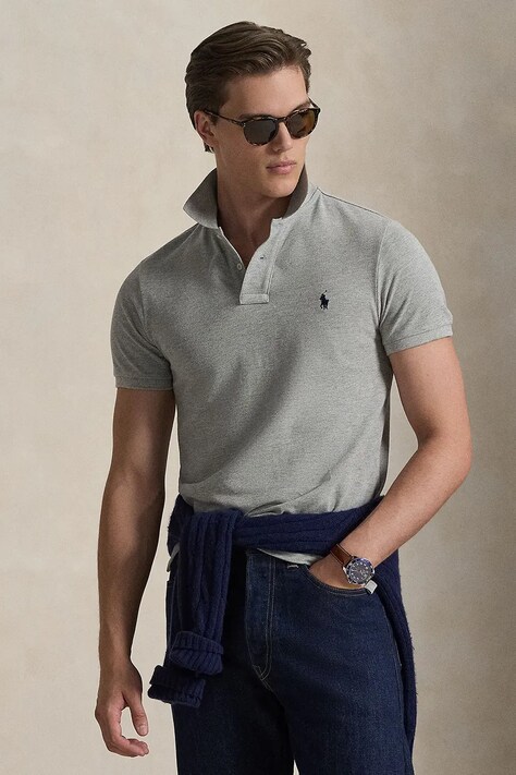 Polo Ralph Lauren pamut póló szürke, sima, 710795080