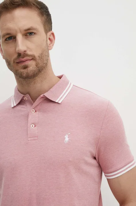 Polo tričko Polo Ralph Lauren pánsky, ružová farba, jednofarebný, 710941492
