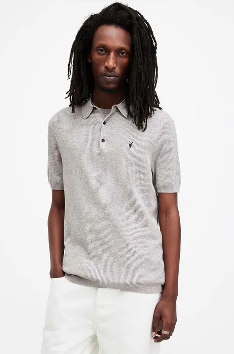 Bavlnené polo tričko AllSaints AUBREY SS šedá farba, jednofarebné, M020KA