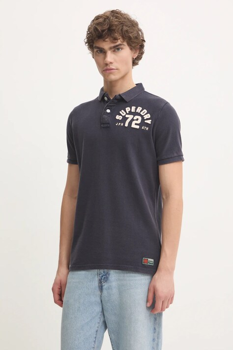 Хлопковое поло Superdry цвет синий с аппликацией M1110396A-98T