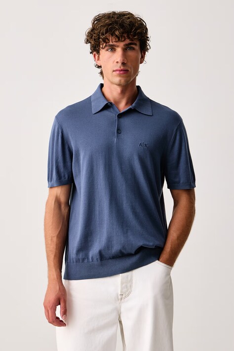 Armani Exchange Polo swetrowe męskie bawełniane niebieskie 8NZF5D ZM3JZ
