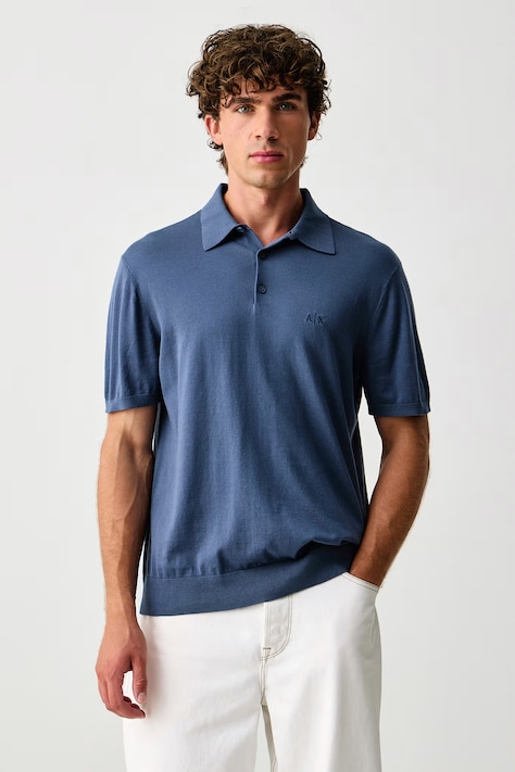 Armani Exchange Polo tricotat pentru bărbați din bumbac albastru 8NZF5D ZM3JZ
