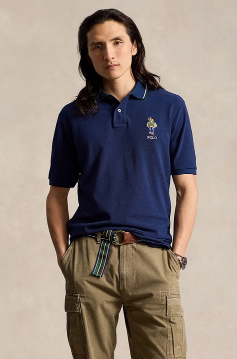 Polo Ralph Lauren polo de bumbac culoarea albastru marin, cu imprimeu, 710867574