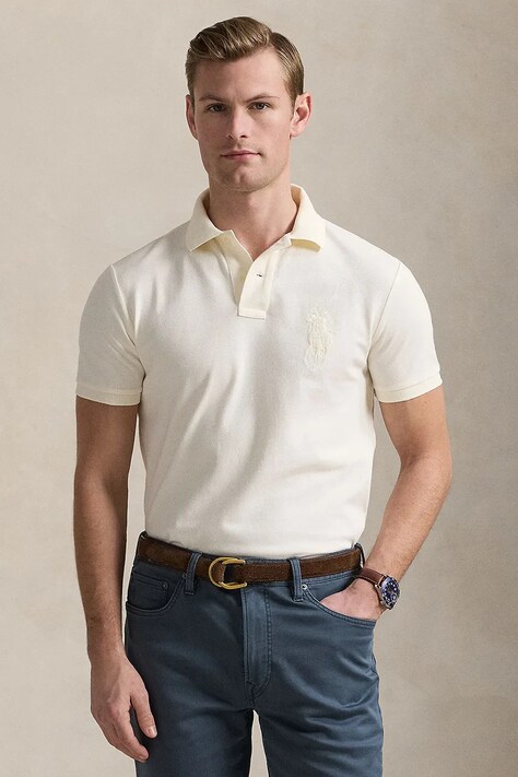 Polo Ralph Lauren polo de bumbac culoarea bej, neted, 710938137