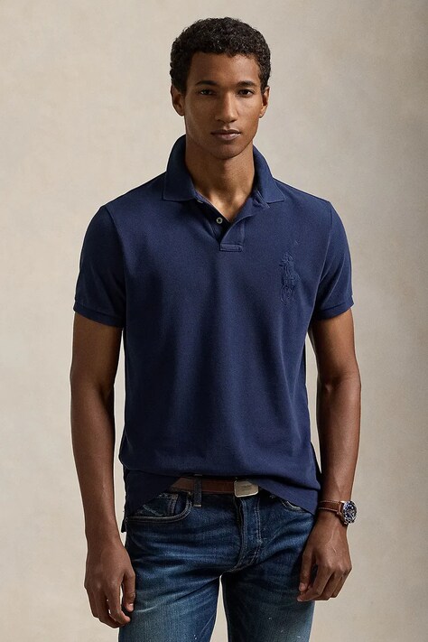 Хлопковое поло Polo Ralph Lauren цвет синий однотонный 710938137