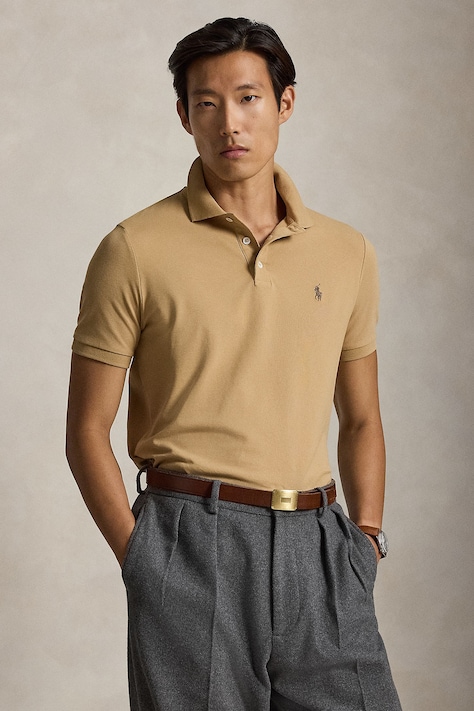Polo Ralph Lauren Polo męskie bawełniane z elastanem brązowe 710941439