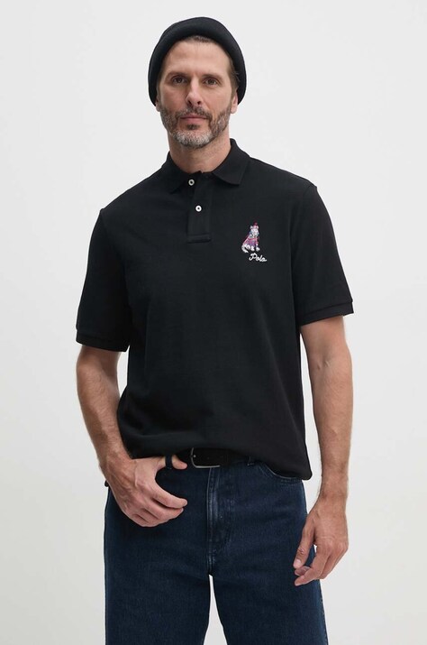 Бавовняне поло Polo Ralph Lauren колір чорний з аплікацією 710953336