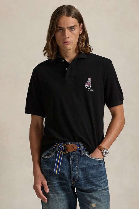 Pamučna polo majica Polo Ralph Lauren boja: crna, s aplikacijom, 710953336