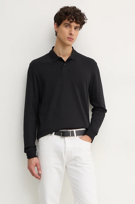 Boss Orange longsleeve din bumbac culoarea negru, neted, 50527525