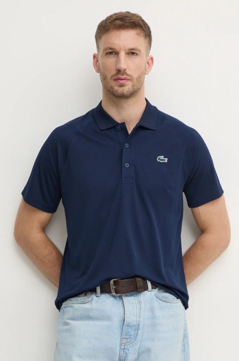 Lacoste tricou polo barbati, culoarea albastru marin, neted, DH3201