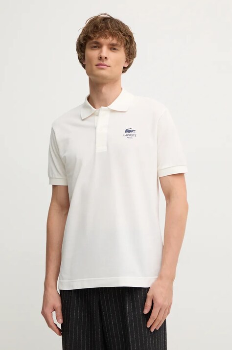 Lacoste polo de bumbac culoarea bej, cu imprimeu, PH2723