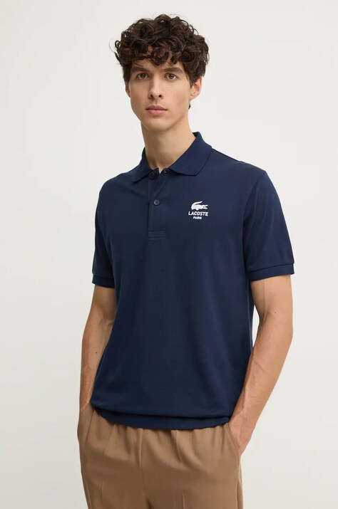 Lacoste polo de bumbac culoarea albastru marin, cu imprimeu, PH2723