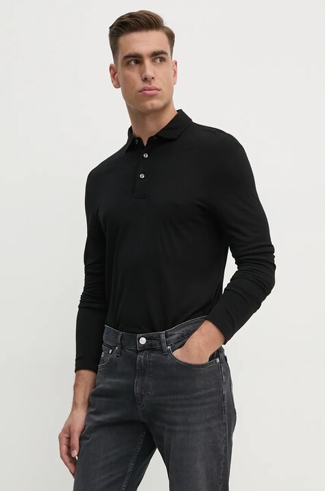BOSS longsleeve din amestec de lana culoarea negru, neted, 50524320