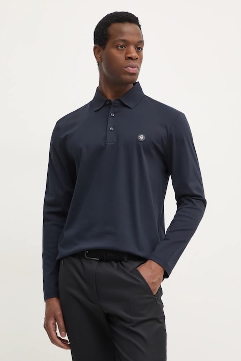 Бавовняний лонгслів BOSS колір синій меланж 50523917