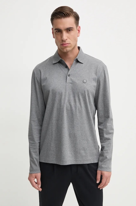 Памучна блуза с дълги ръкави BOSS в сиво с меланжов десен 50523917